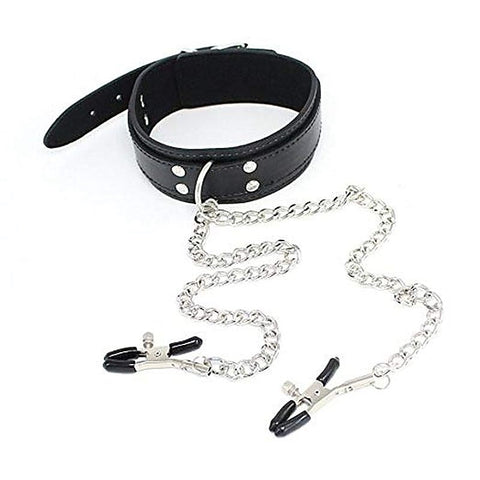 Slave Collar Leather and Nipple Clamps by BDStyle