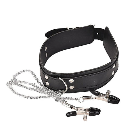 Slave Collar Leather and Nipple Clamps by BDStyle