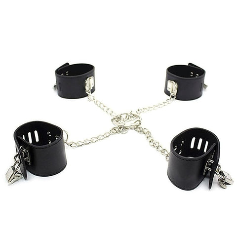 Leather Master Ankle & Wrist Cuffs With Chain by BDStyle