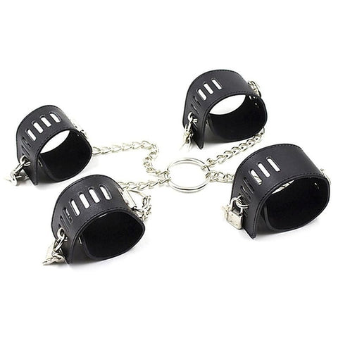 Leather Master Ankle & Wrist Cuffs With Chain by BDStyle