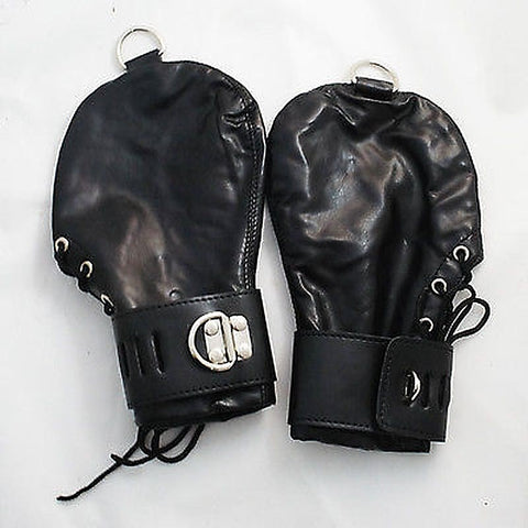 Lace Up Leather Mitts with Wrist Cuffs by BDStyle