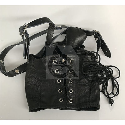 Leather Neck Corset Harness with Stuffer Gag by BDStyle
