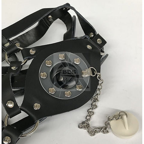Leather Head Harness Gag with Stopper by BDStyle