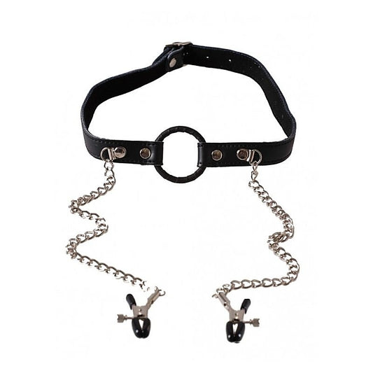 O-Ring Gag with Nipple Clamps by BDStyle