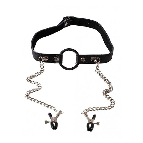 O-Ring Gag with Nipple Clamps Heavy by BDStyle