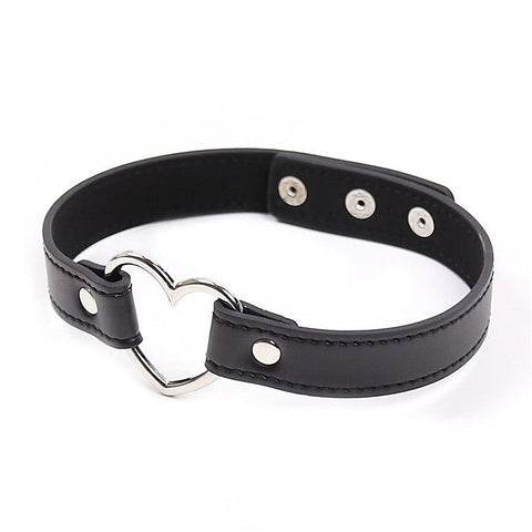 Leather Collar With Metal Heart by BDStyle