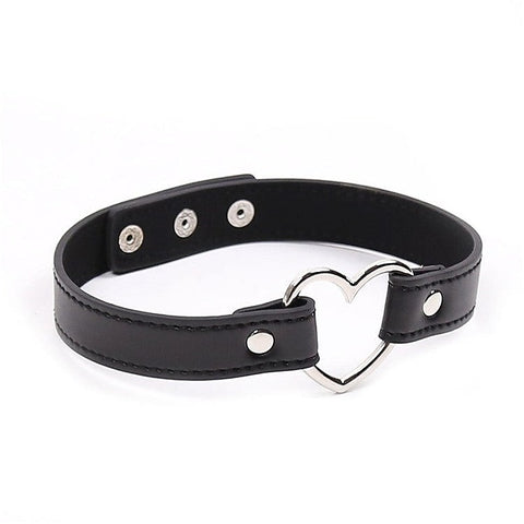Leather Collar With Metal Heart by BDStyle