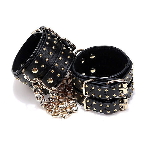 Studded Wrist Cuffs With Chain by BDStyle