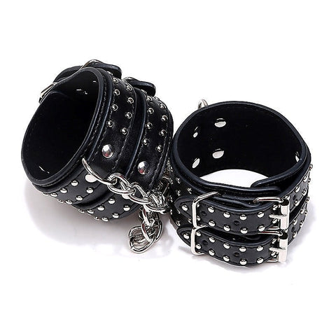 Studded Wrist Cuffs With Chain by BDStyle
