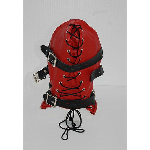Hellish Red With Black Slave Hood & Blindfold Leather