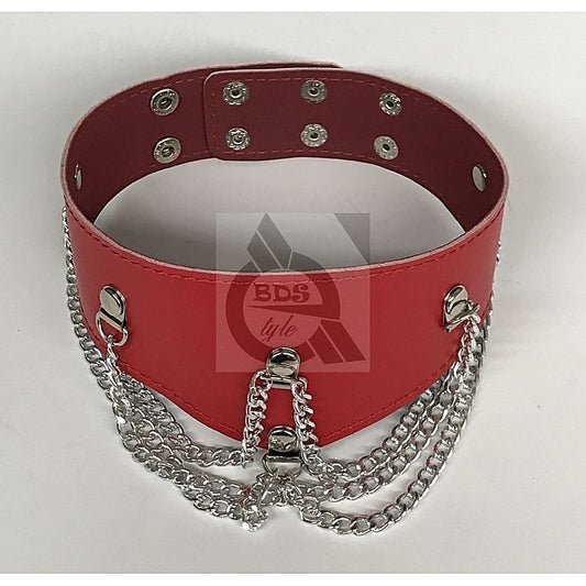 Ladies Fetish Collar With Chains Heavy Red by BDStyle