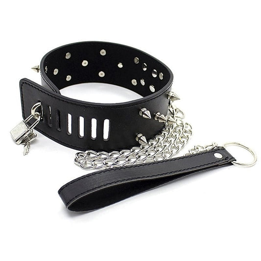 Flat Head Collar Lockable With Full Spikes by BDStyle