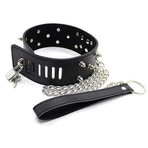 Flat Head Collar Lockable With Full Spikes by BDStyle