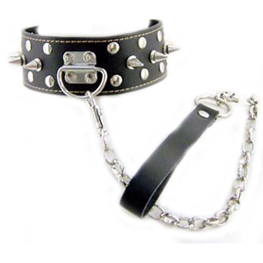 Spiked Leather Collar with Lead by BDStyle