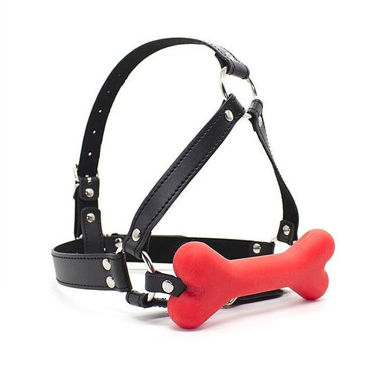 Canine Silicone Bone Gag with Head Harness by BDStyle