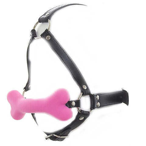 Canine Silicone Bone Gag with Head Harness by BDStyle