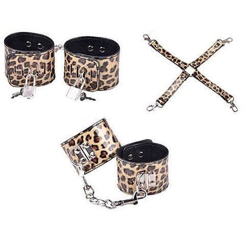 Wild Leopard Wrist and Ankle Cuffs with Hogtie by BDStyle