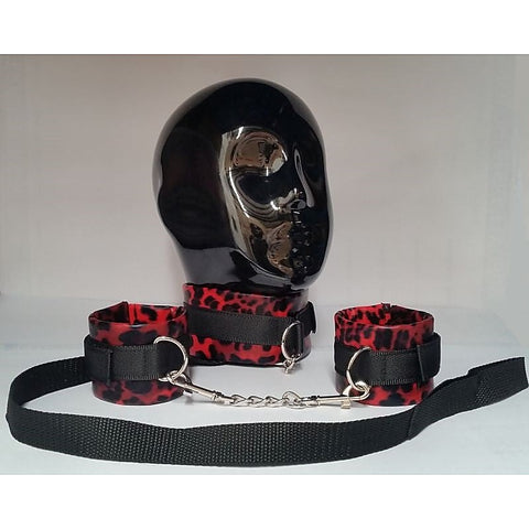 Red Leopard Cuffs and Collar with Leash by BDStyle