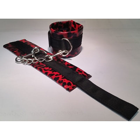 Red Leopard Cuffs and Collar with Leash by BDStyle