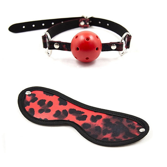 Red Leopard Ball Gag & Eye Mask by BDStyle