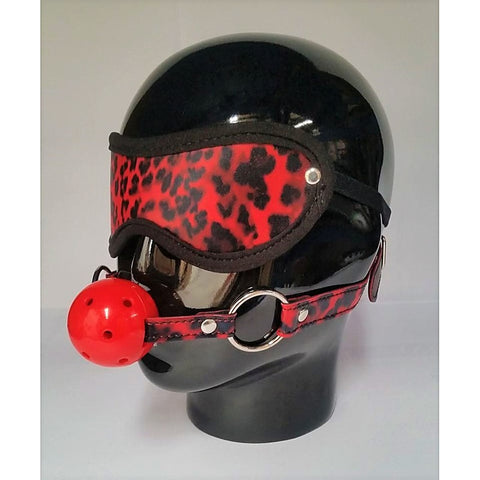 Red Leopard Ball Gag & Eye Mask by BDStyle