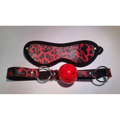 Red Leopard Ball Gag & Eye Mask by BDStyle