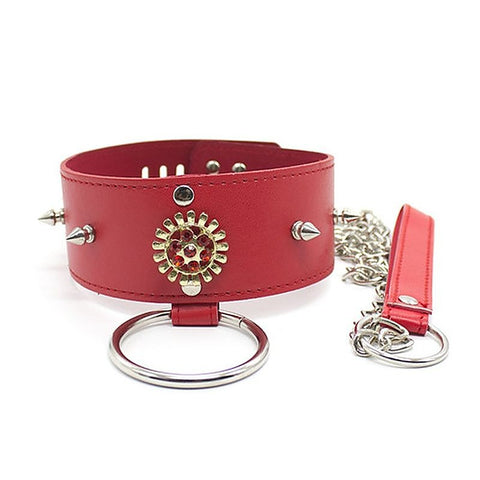 Red Medallion Spiked Collar & Leash by BDStyle