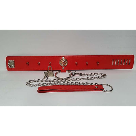 Red Medallion Spiked Collar & Leash by BDStyle