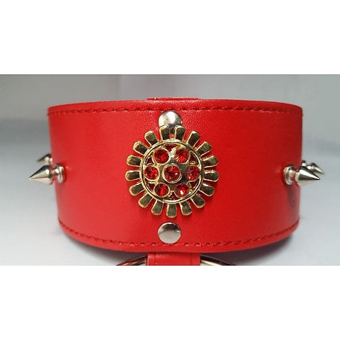 Red Medallion Spiked Collar & Leash by BDStyle