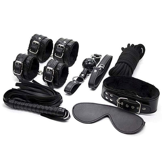 Plush SM Bondage Kit 7 Pcs Black by BDStyle