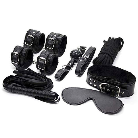 Plush SM Bondage Kit 7 Pcs Black by BDStyle