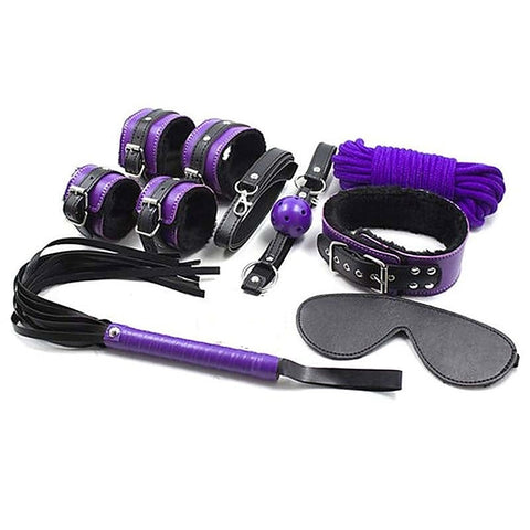Purple and Black Fur Lined Bondage Kit by BDStyle
