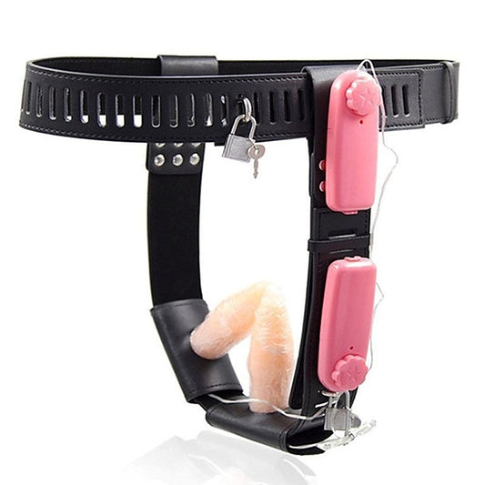 Female Chastity Belt With Double Vibration Plug by BDStyle