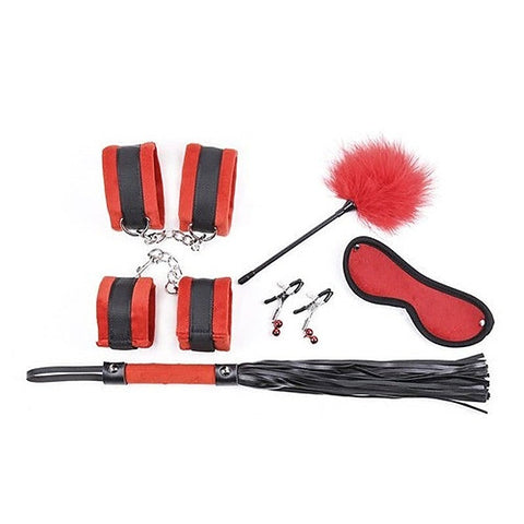 Black and Red Plushy 6 Piece Bondage Kit by BDStyle