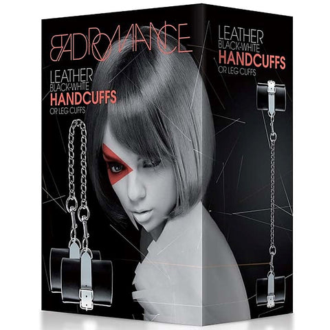 Bad Romance Leather Black & White Hand or Leg Cuffs