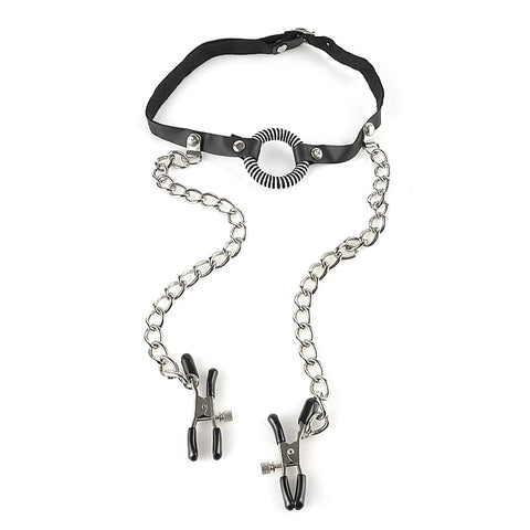 Fetish Fantasy O-Ring BDSM Gag With Nipple Clamps