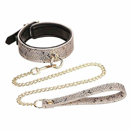 White Snake Print Microfiber Collar and Leash by Spartacus