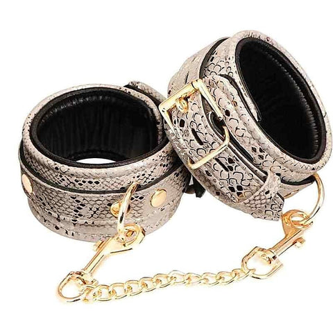 White Snake Print Microfiber Wrist Restraints by Spartacus