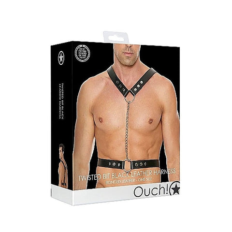 Twisted Bit Black Leather Harness by Shots Toys