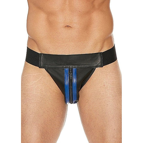 Uomo Striped Front With Zip Leather Jock Black/Blue