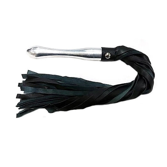 Black Leather Flogger with Aluminium Handle by Rouge Royalty