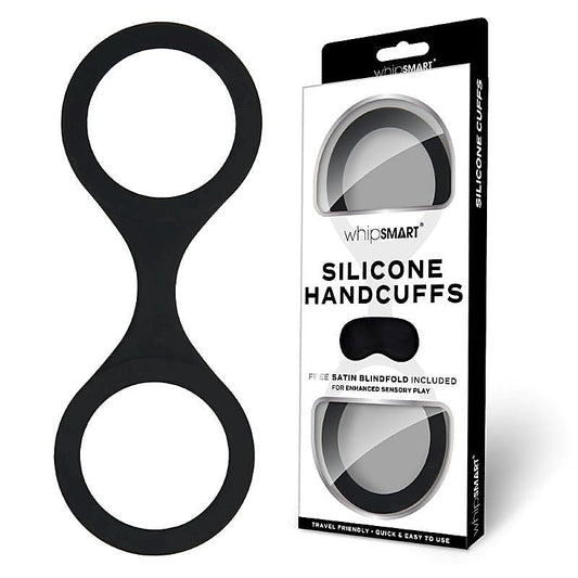 WhipSmart Silicone Handcuffs with Satin Blindfold