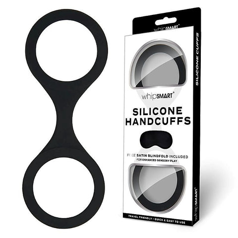 WhipSmart Silicone Handcuffs with Satin Blindfold