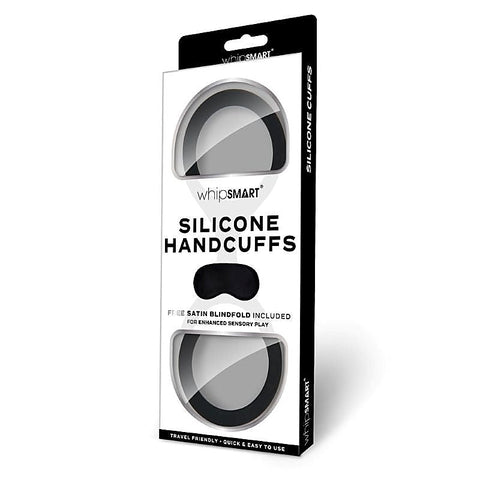 WhipSmart Silicone Handcuffs with Satin Blindfold