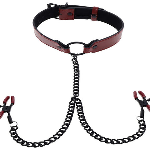 Saffron Bondage Collar with Nipple Clamps by Sportsheets