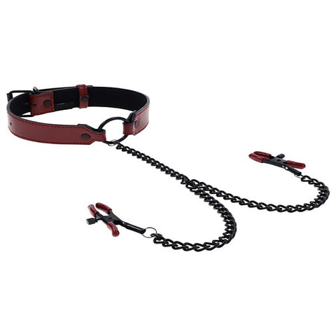 Saffron Bondage Collar with Nipple Clamps by Sportsheets