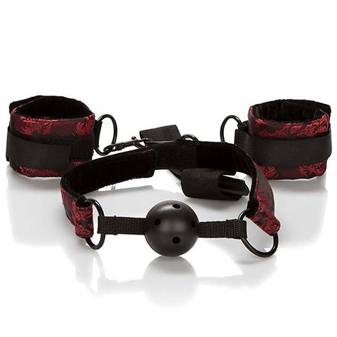 Scandal Breathable Ball Gag With Cuffs by California Exotics