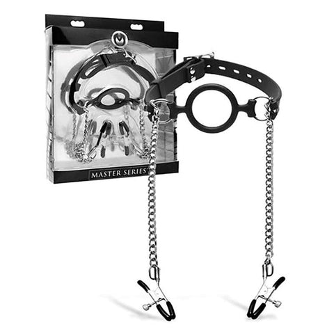 Mutiny Silicone O-Ring Gag With Nipple Clamps by XR Brands
