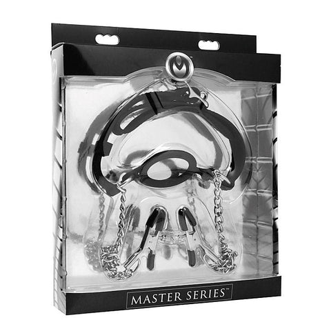 Mutiny Silicone O-Ring Gag With Nipple Clamps by XR Brands