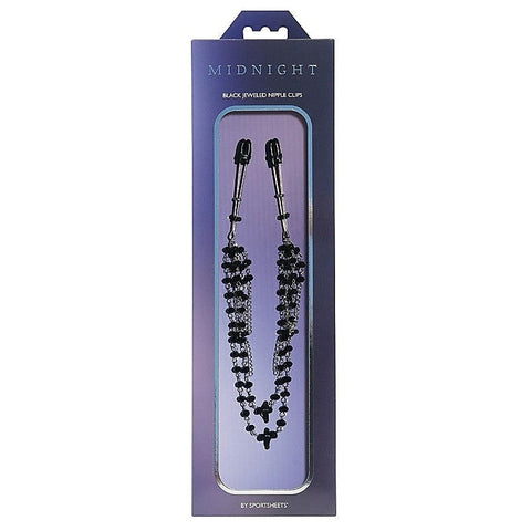 Midnight Black Jeweled Nipple Clips by Sportsheets